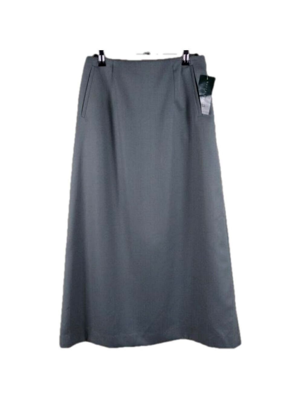 Harve Bernard by Bernard Holtzman Grey Wool Blend Side Zipper A-Line Maxi Skirt
